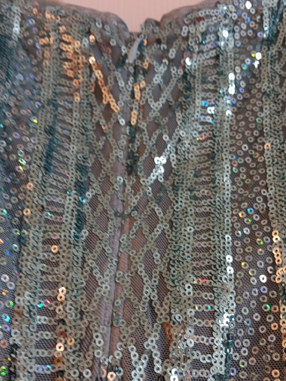 Sparkling Light Turqoise Beaded Evening Gown with Sash Size 12 - Picture 10 of 14